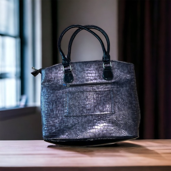 Cabrelli & Co. Tote Bag Case Snake skin pattern Dark Silver & Black - Picture 2 of 10